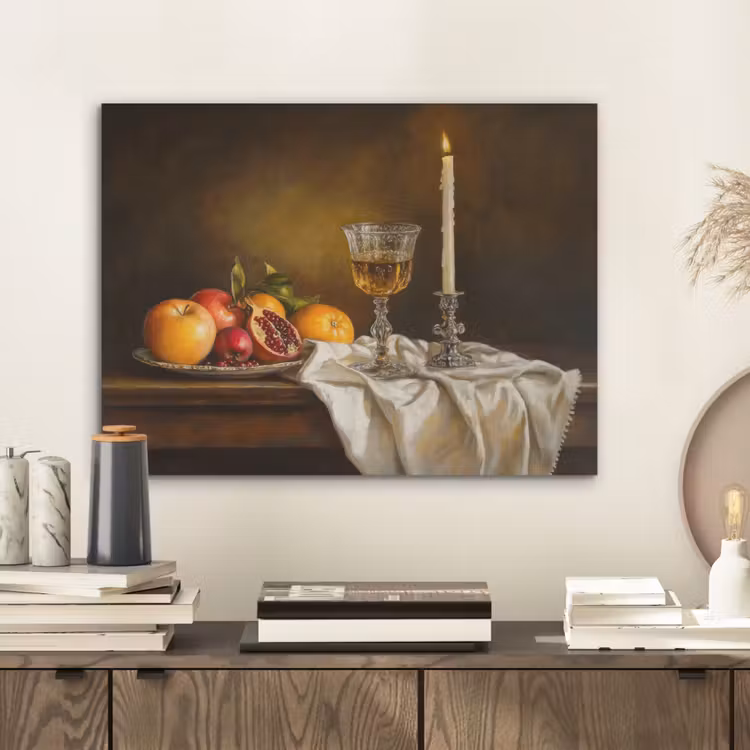 Fruit -  Stilleven - Wijn - Kaars PET vilt klein -sfeer1