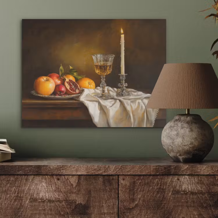 Fruit -  Stilleven - Wijn - Kaars PET vilt klein -sfeer2