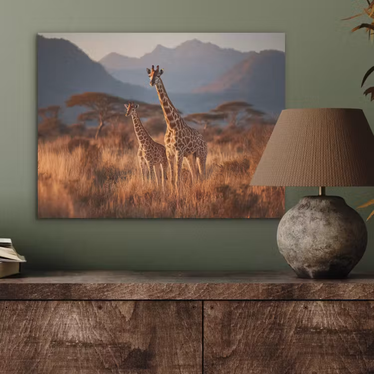 Giraffen - Hoog gras - Acaciabomen PET vilt klein -sfeer2