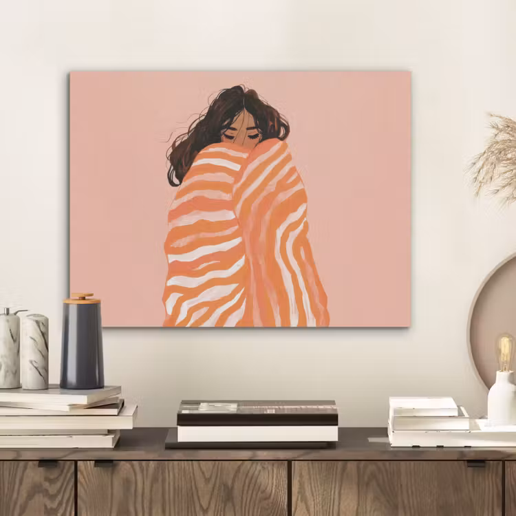 Meisje - Deken - Gestreept - Oranje PET vilt klein -sfeer1