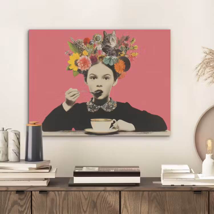 Meisje - Kopje - Bloemen - Roze PET vilt klein -sfeer1