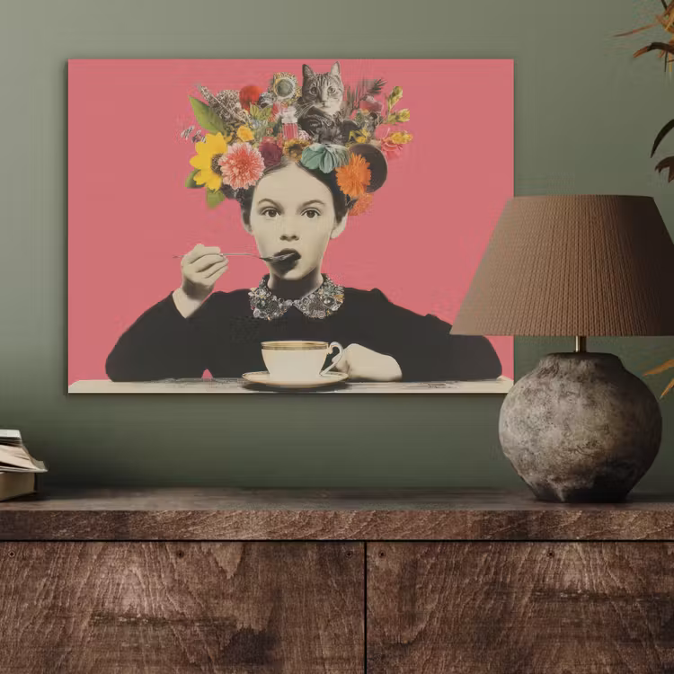 Meisje - Kopje - Bloemen - Roze PET vilt klein -sfeer2
