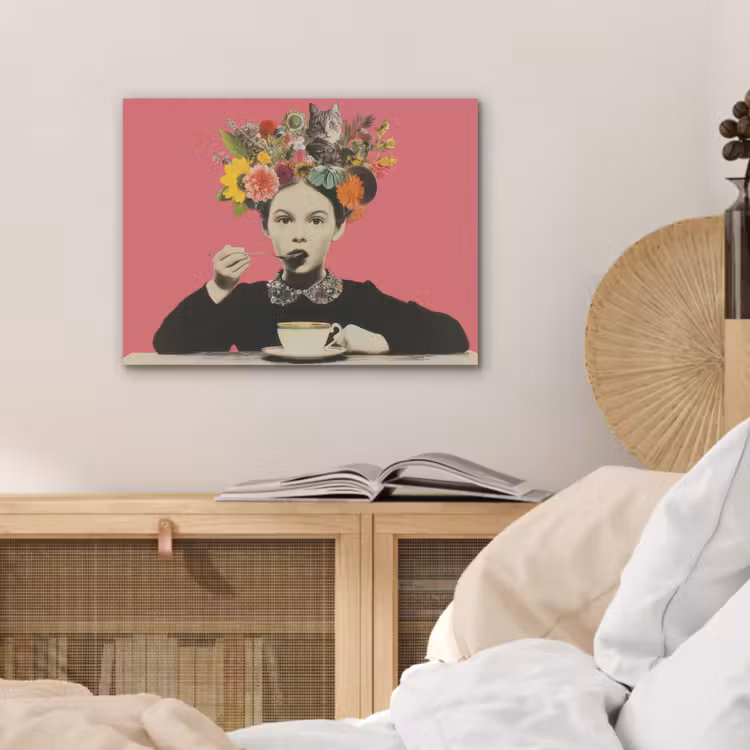 Meisje - Kopje - Bloemen - Roze PET vilt klein -sfeer3