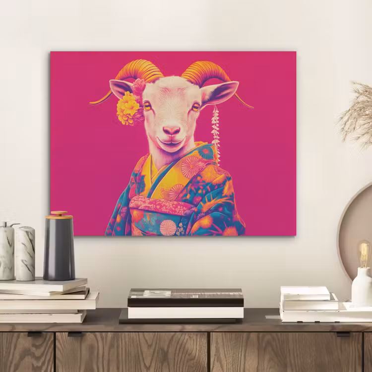 Geit - Hoorns - Kimono - Kleurrijk PET vilt klein -sfeer1