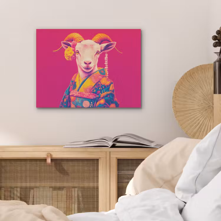 Geit - Hoorns - Kimono - Kleurrijk PET vilt klein -sfeer3