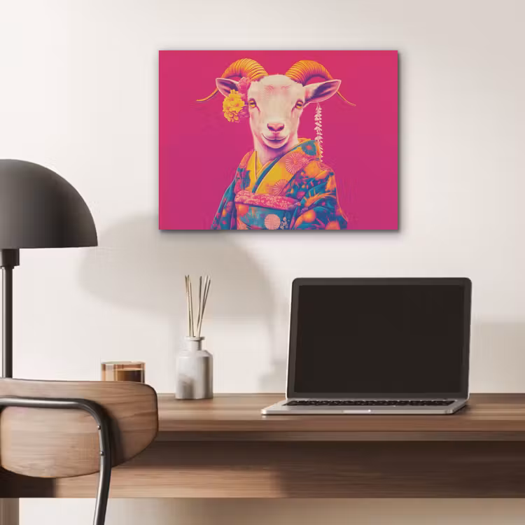 Geit - Hoorns - Kimono - Kleurrijk PET vilt klein -sfeer5