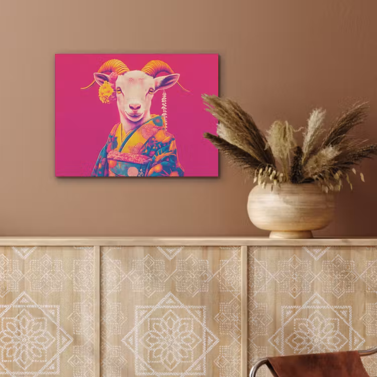 Geit - Hoorns - Kimono - Kleurrijk PET vilt klein -sfeer4
