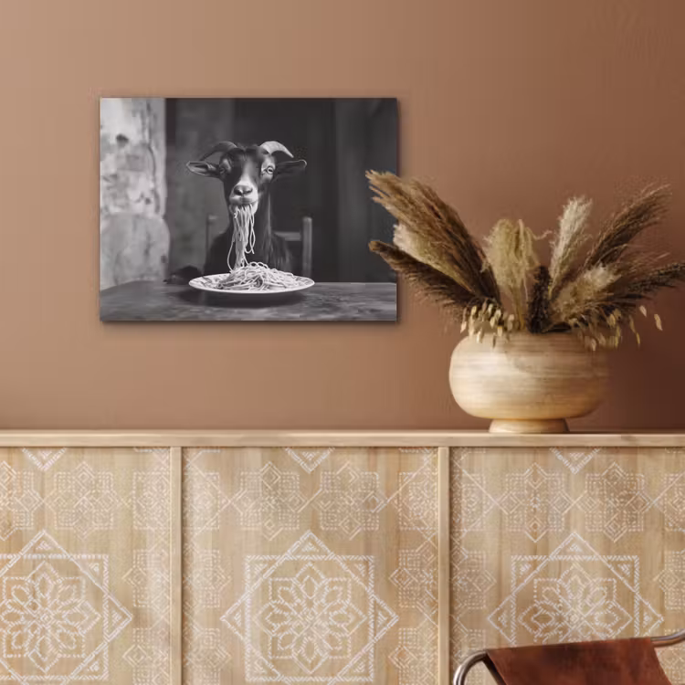 Geit - Bord - Spaghetti - Zwart Wit PET vilt klein -sfeer4