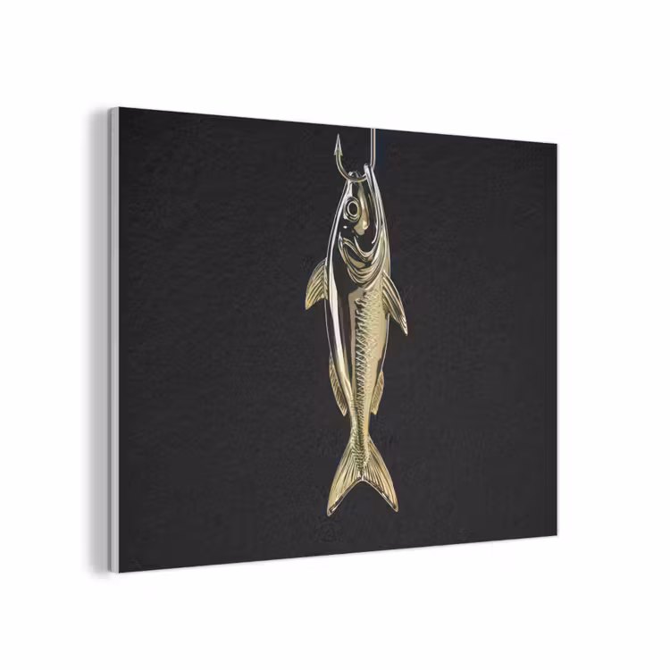 Goud - Vis - Haak - Zwart PET vilt klein -3d