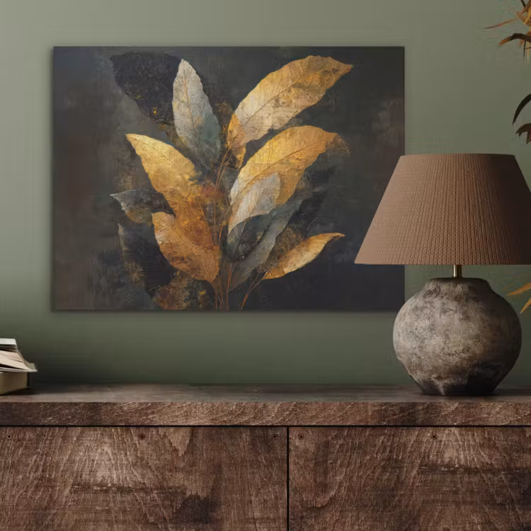 Gouden Bladcompositie – Botanische Luxe PET vilt klein -sfeer2