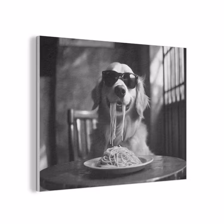 Golden Retriever - Hond - Vrolijk - Bord spaghetti - Zwart - wit PET vilt klein -3d