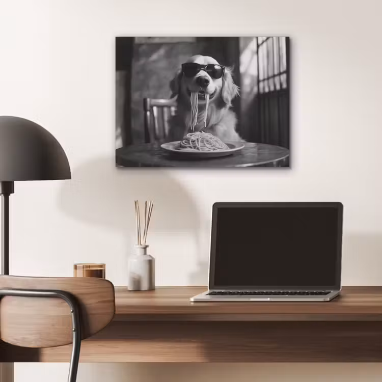 Golden Retriever - Hond - Vrolijk - Bord spaghetti - Zwart - wit PET vilt klein -sfeer5