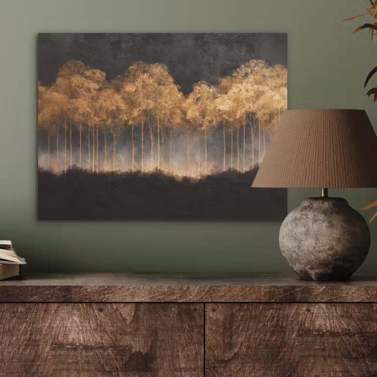Gouden Bomen in Mistig Landschap PET vilt klein -sfeer2