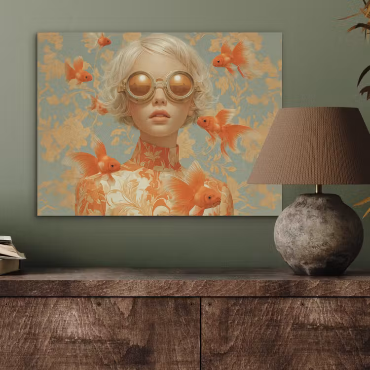 Goudvissen - Oranje - Vrouw - Blond PET vilt klein -sfeer2