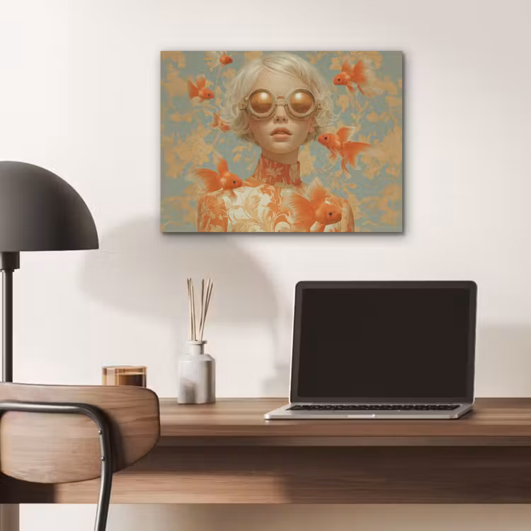 Goudvissen - Oranje - Vrouw - Blond PET vilt klein -sfeer5