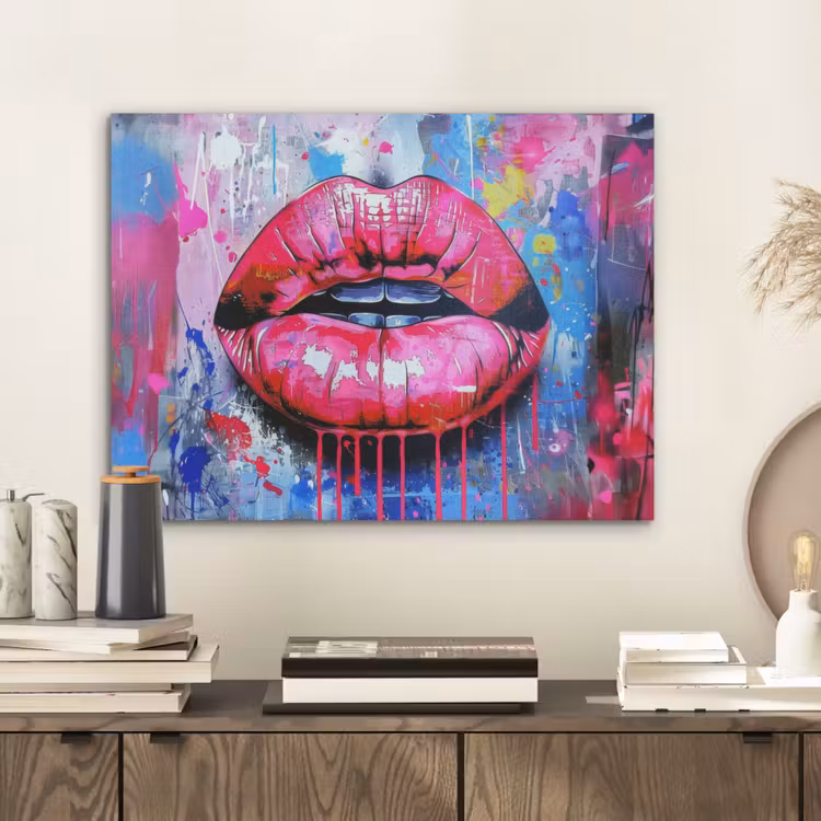 Graffiti - Lippen - Felroze - Geschilderd PET vilt klein -sfeer1