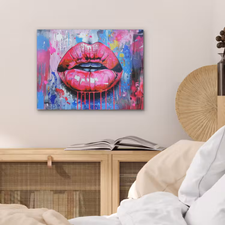 Graffiti - Lippen - Felroze - Geschilderd PET vilt klein -sfeer3