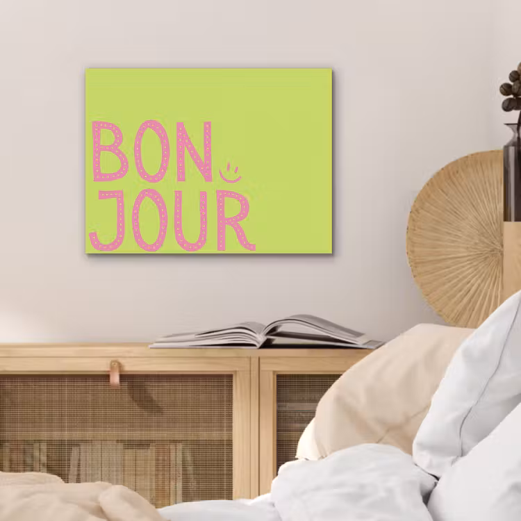 Groen - Smiley - Bonjour - Roze PET vilt klein -sfeer3