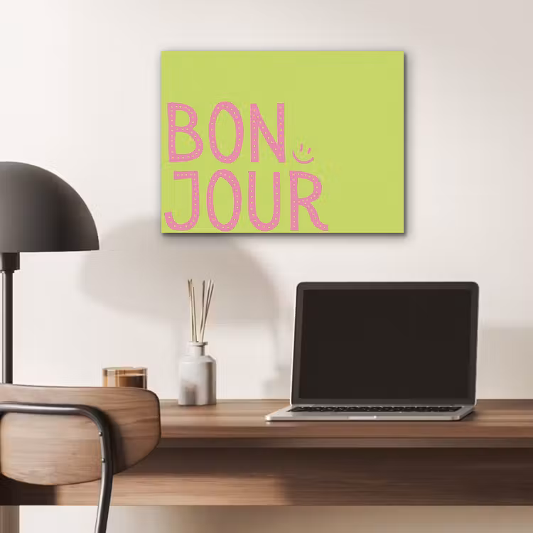 Groen - Smiley - Bonjour - Roze PET vilt klein -sfeer5