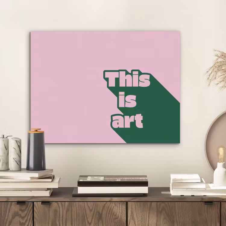 Groen - Teskt - This is art - Roze PET vilt klein -sfeer1