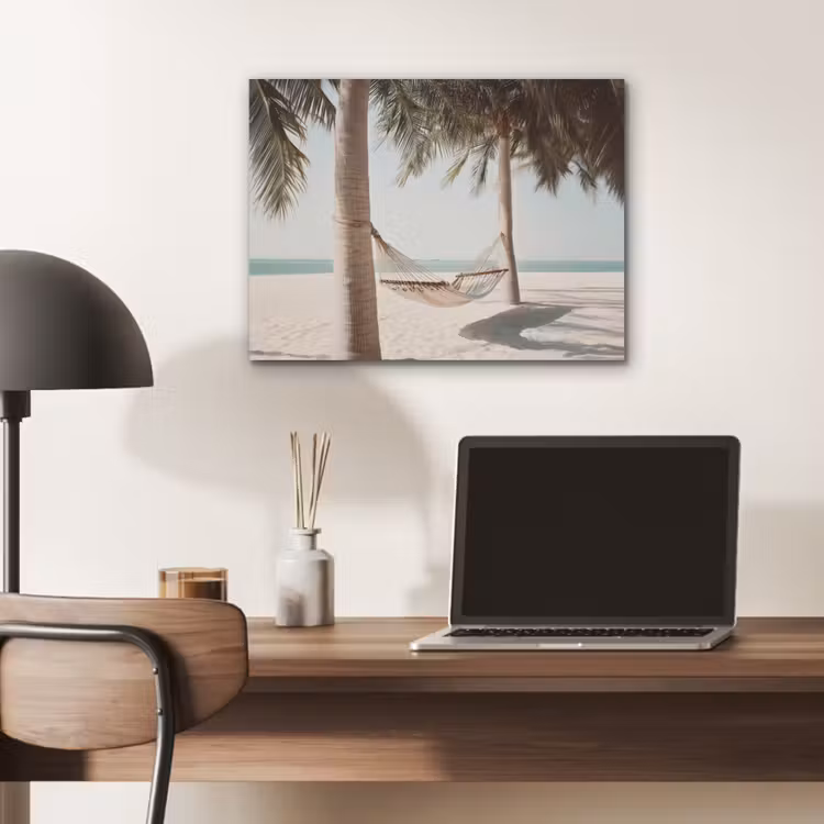 Hangmat - Palmbomen - Strand - Zee PET vilt klein -sfeer5