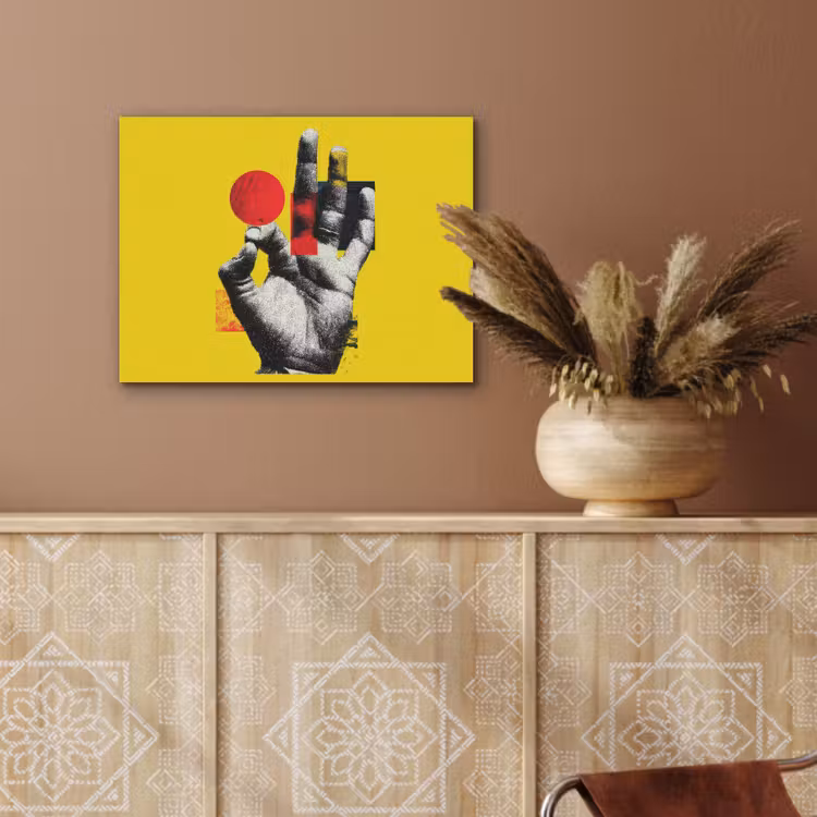 Hand - Rode cirkel - Geel PET vilt klein -sfeer4