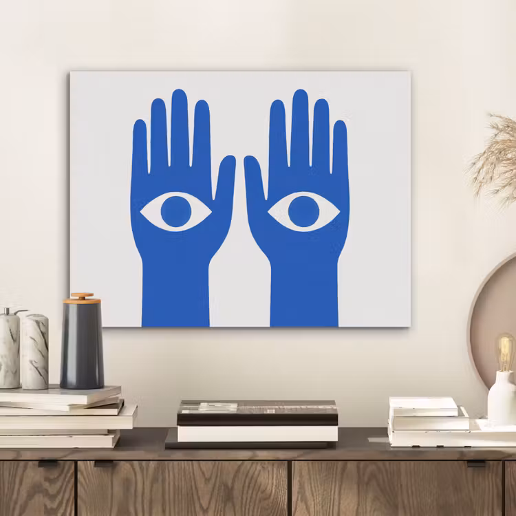 Handen - Twee - Ogen - Blauw PET vilt klein -sfeer1