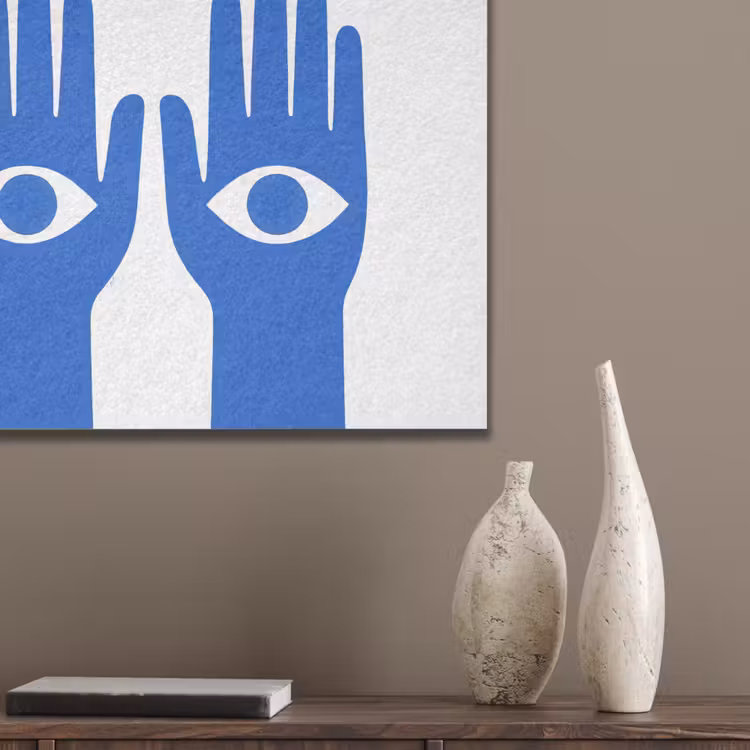Handen - Twee - Ogen - Blauw PET vilt klein -sfeer6_closeup
