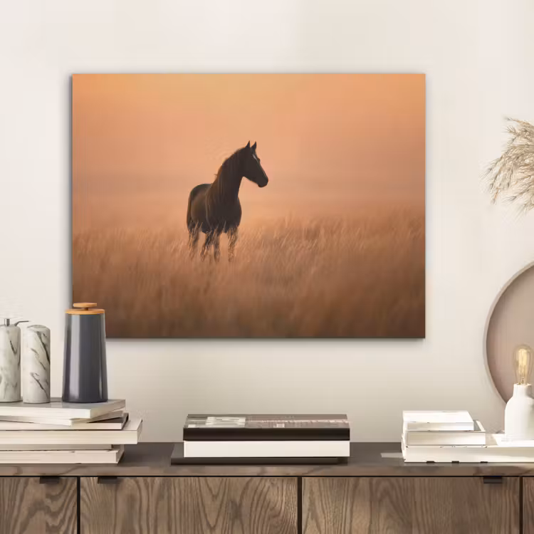 Paard - Grasveld - Zonsondergang PET vilt klein -sfeer1