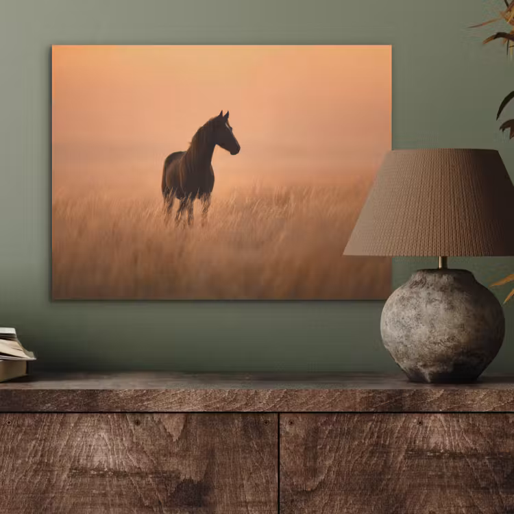 Paard - Grasveld - Zonsondergang PET vilt klein -sfeer2