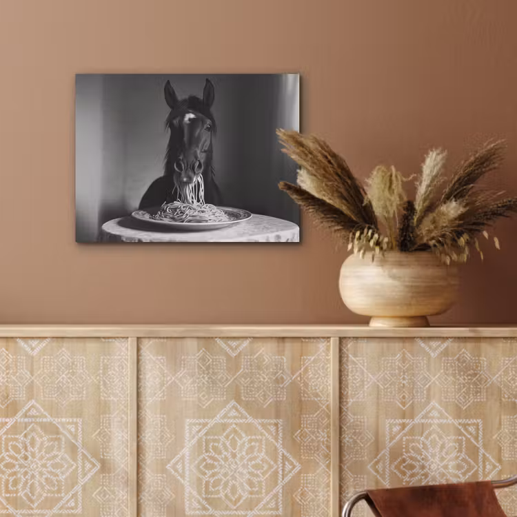 Paard - Bord - Pasta - Tafelkleed - Zwart Wit - Dieren PET vilt klein -sfeer4