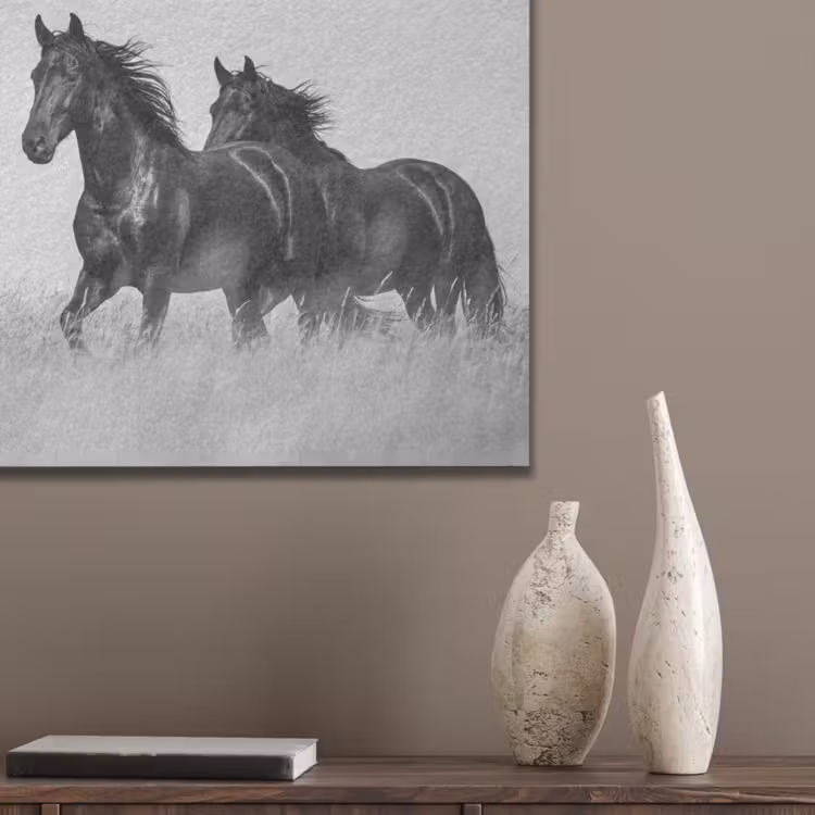 Paarden - Gras - Zwart - Wit PET vilt klein -sfeer6_closeup