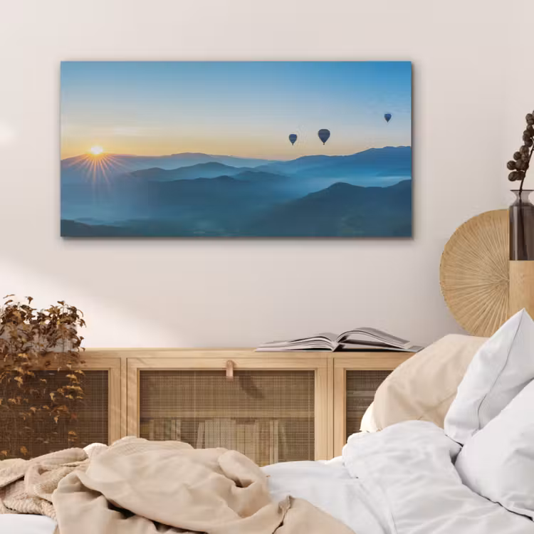 Luchtballonnen - Bergen - Zonsopgang - Landschap PET vilt middel -sfeer3