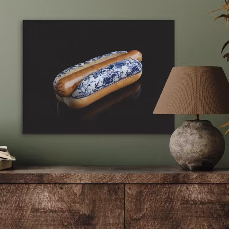 Hotdog - Porselein - Delfts blauw - Eten PET vilt klein -sfeer2