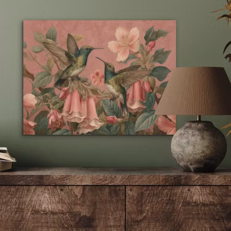 Kolibries - Bloemen - Groen - Roze PET vilt klein -sfeer2