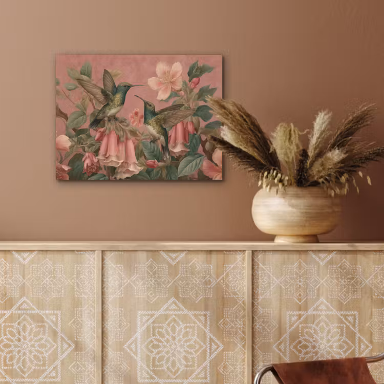 Kolibries - Bloemen - Groen - Roze PET vilt klein -sfeer4