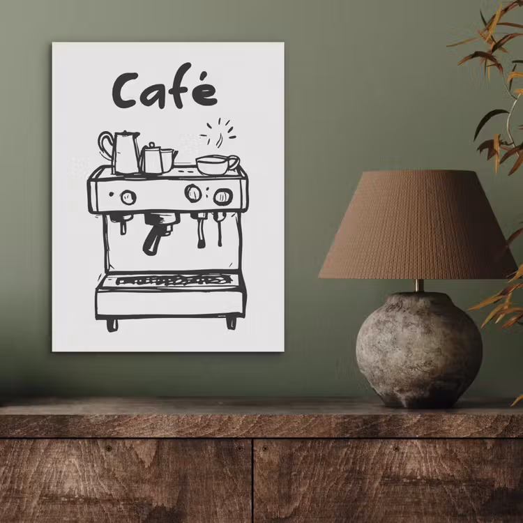 Illustratie - Café - Koffiemachine - Kopjes PET vilt klein -sfeer2