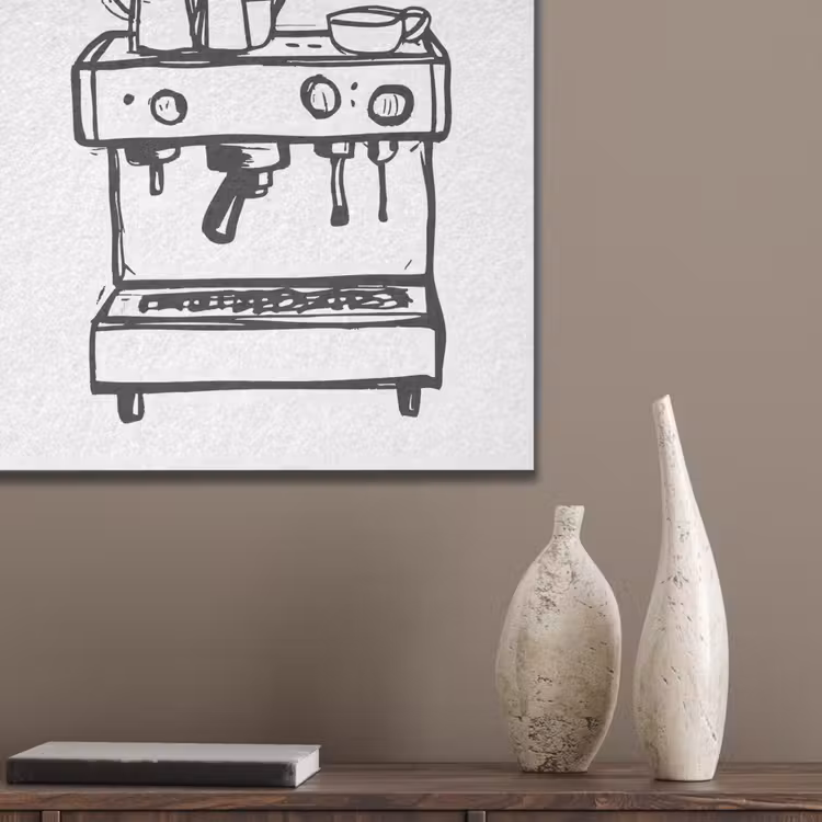 Illustratie - Café - Koffiemachine - Kopjes PET vilt klein -sfeer6_closeup