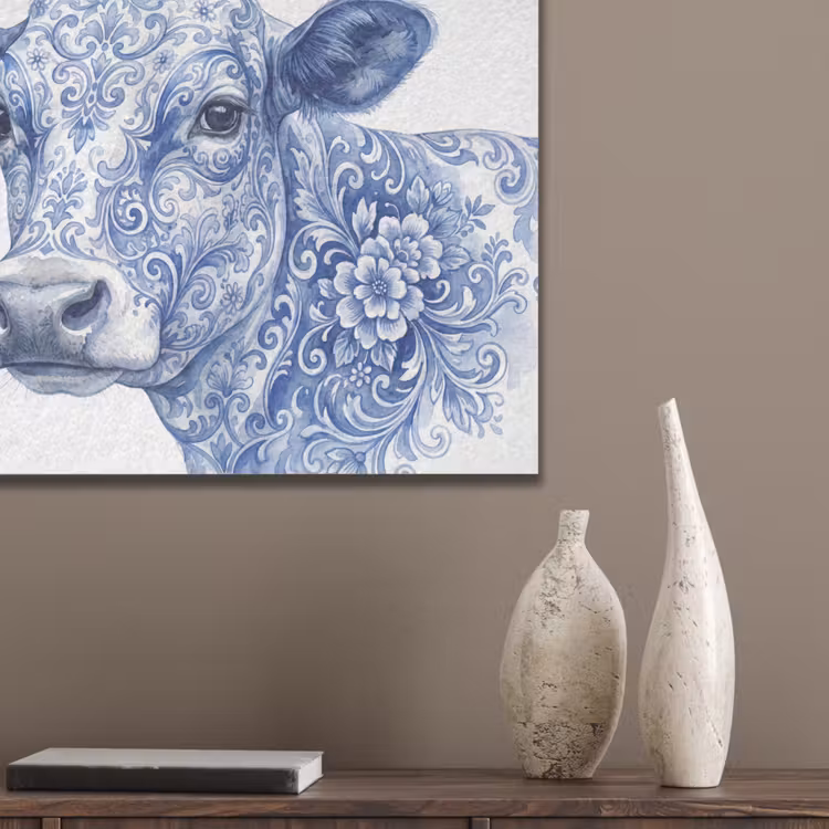 Illustratie - Koe - Blauw PET vilt klein -sfeer6_closeup