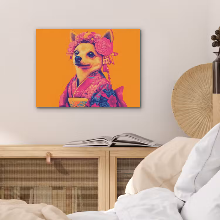 Kimono - Hondje - Bloemenkroon - Oranje PET vilt klein -sfeer3