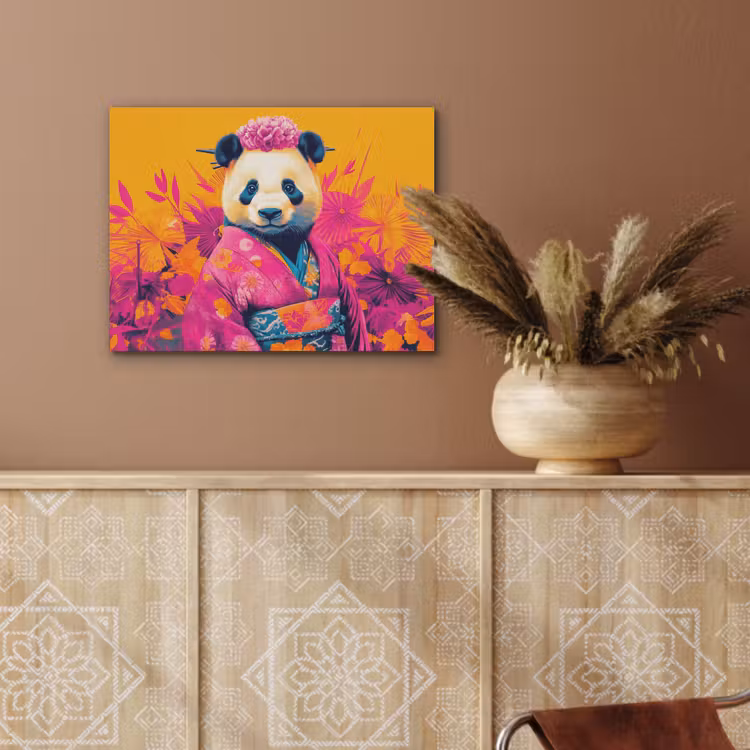 Kimono - Roze - Panda - Bloemenkroon PET vilt klein -sfeer4