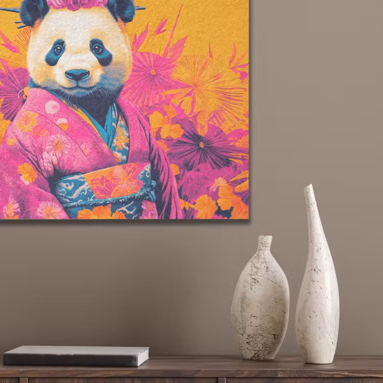 Kimono - Roze - Panda - Bloemenkroon PET vilt klein -sfeer6_closeup