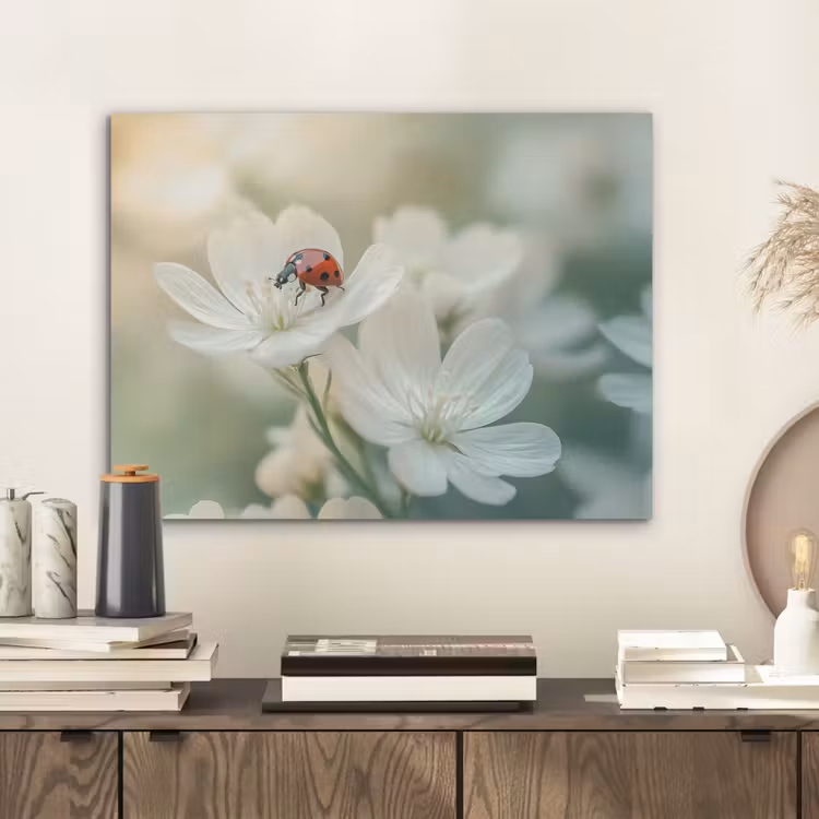 Lieveheersbeestje - Bloemen - Wit PET vilt klein -sfeer1