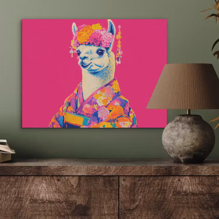 Lama - Kimono - Bloemenkrans - Felroze PET vilt klein -sfeer2