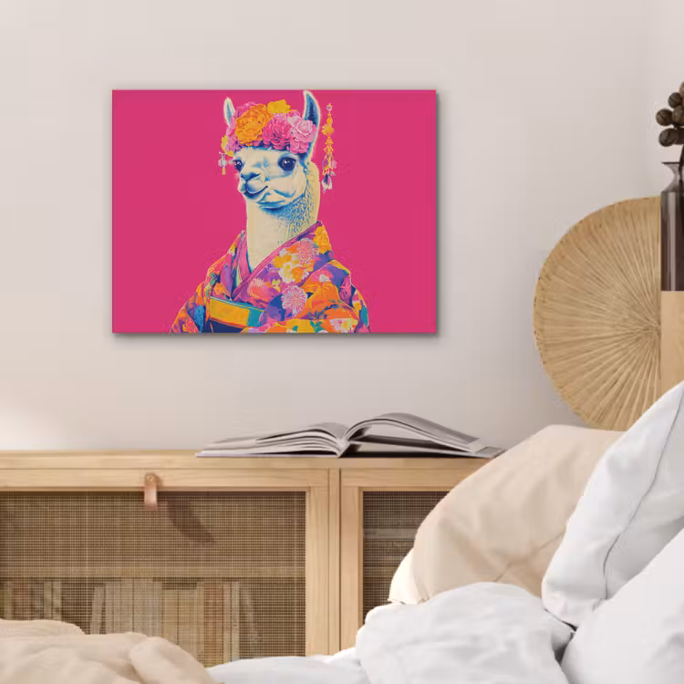 Lama - Kimono - Bloemenkrans - Felroze PET vilt klein -sfeer3