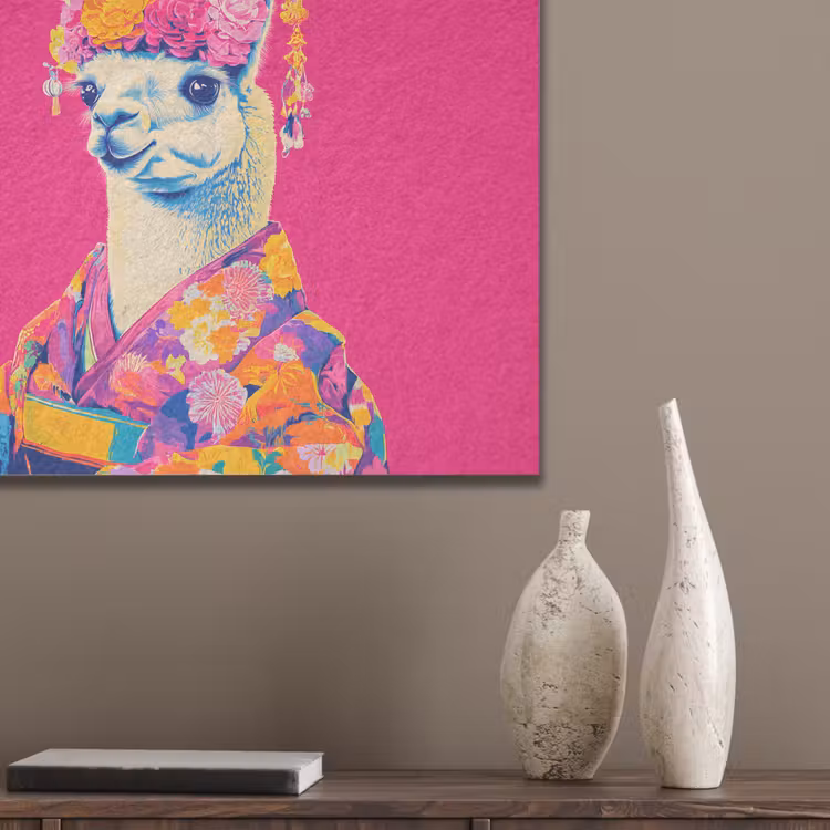 Lama - Kimono - Bloemenkrans - Felroze PET vilt klein -sfeer6_closeup