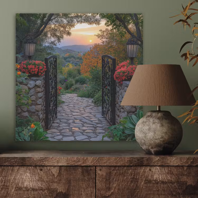 Landschap - Hek - Pad - Zonsondergang - Natuur PET vilt klein -sfeer2