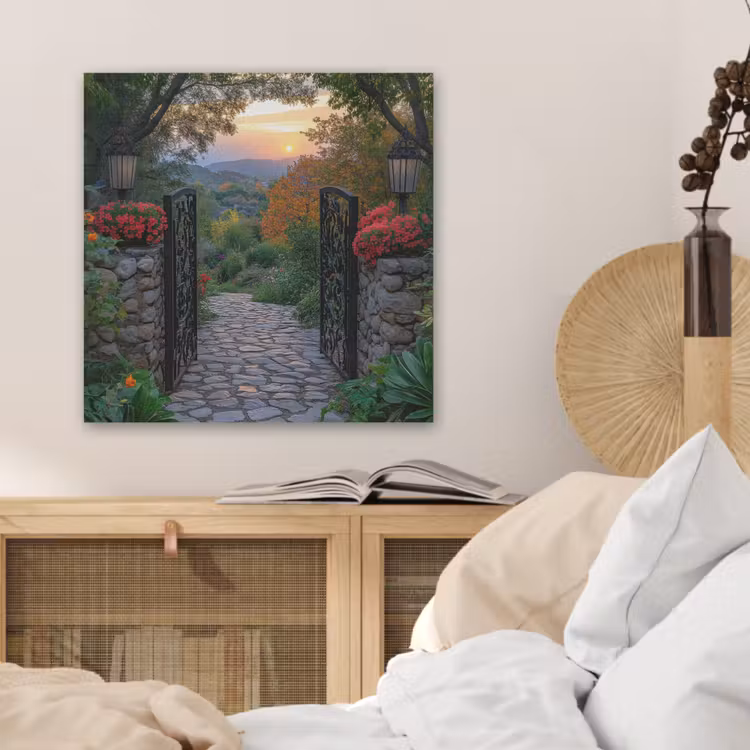 Landschap - Hek - Pad - Zonsondergang - Natuur PET vilt klein -sfeer3