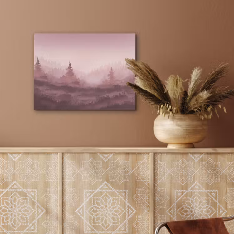 Landschap - Mistig - Roze PET vilt klein -sfeer4