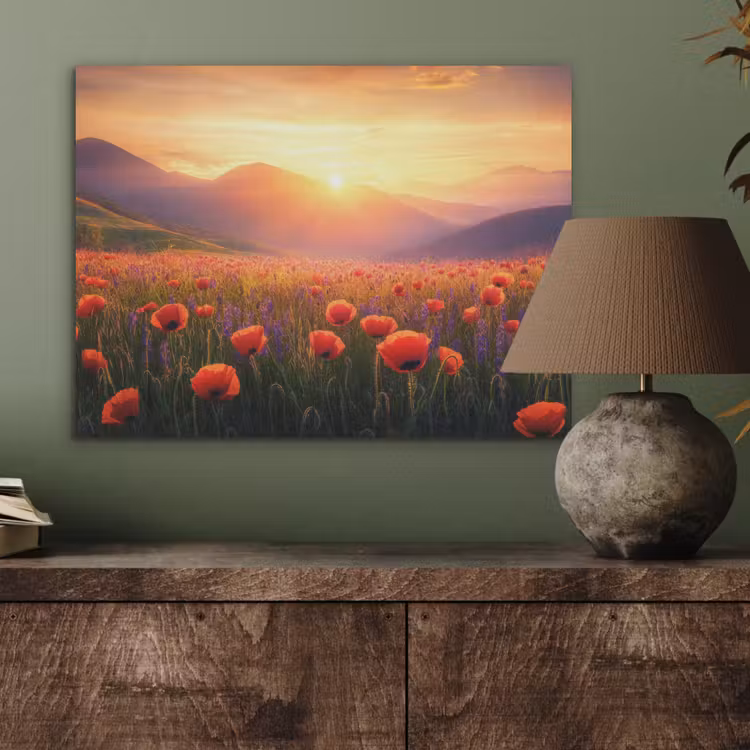 Landschap - Zonsondergang - Bloemenveld PET vilt klein -sfeer2
